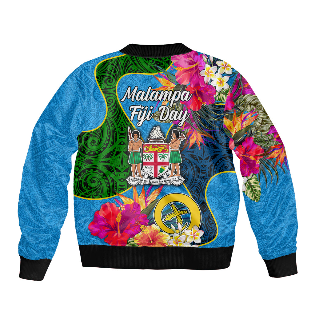Malampa Fiji Day Sleeve Zip Bomber Jacket Tropical Plants Mix Polynesian and Tapa Pattern LT03 - Polynesian Pride