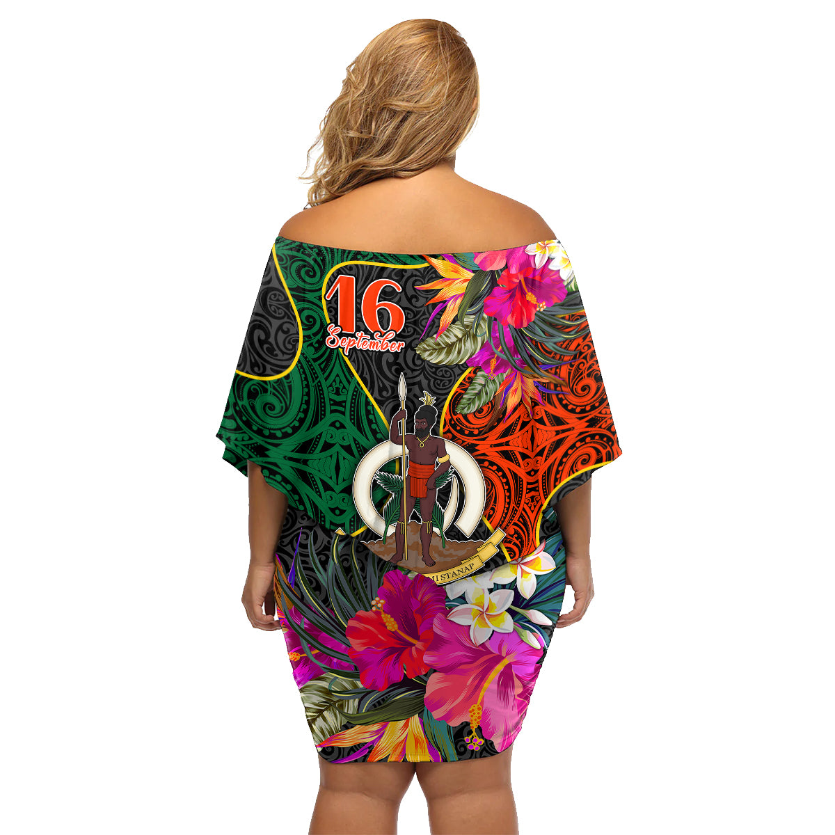 Penama Day Family Matching Off Shoulder Short Dress and Hawaiian Shirt 16th September Polynesian Pattern with Pacific Flower LT03 - Polynesian Pride