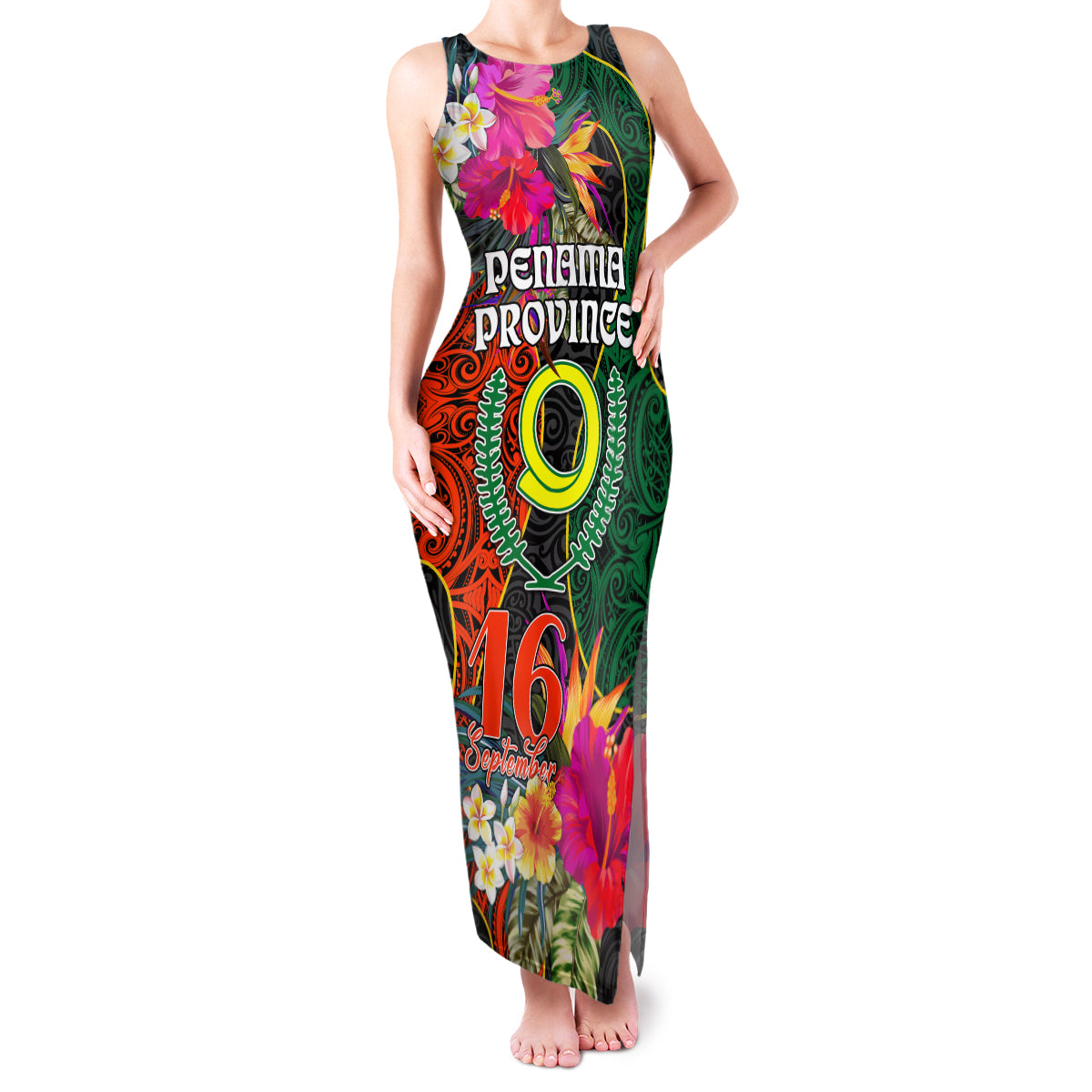 Penama Day Family Matching Tank Maxi Dress and Hawaiian Shirt 16th September Polynesian Pattern with Pacific Flower LT03 Mom's Dress Black - Polynesian Pride