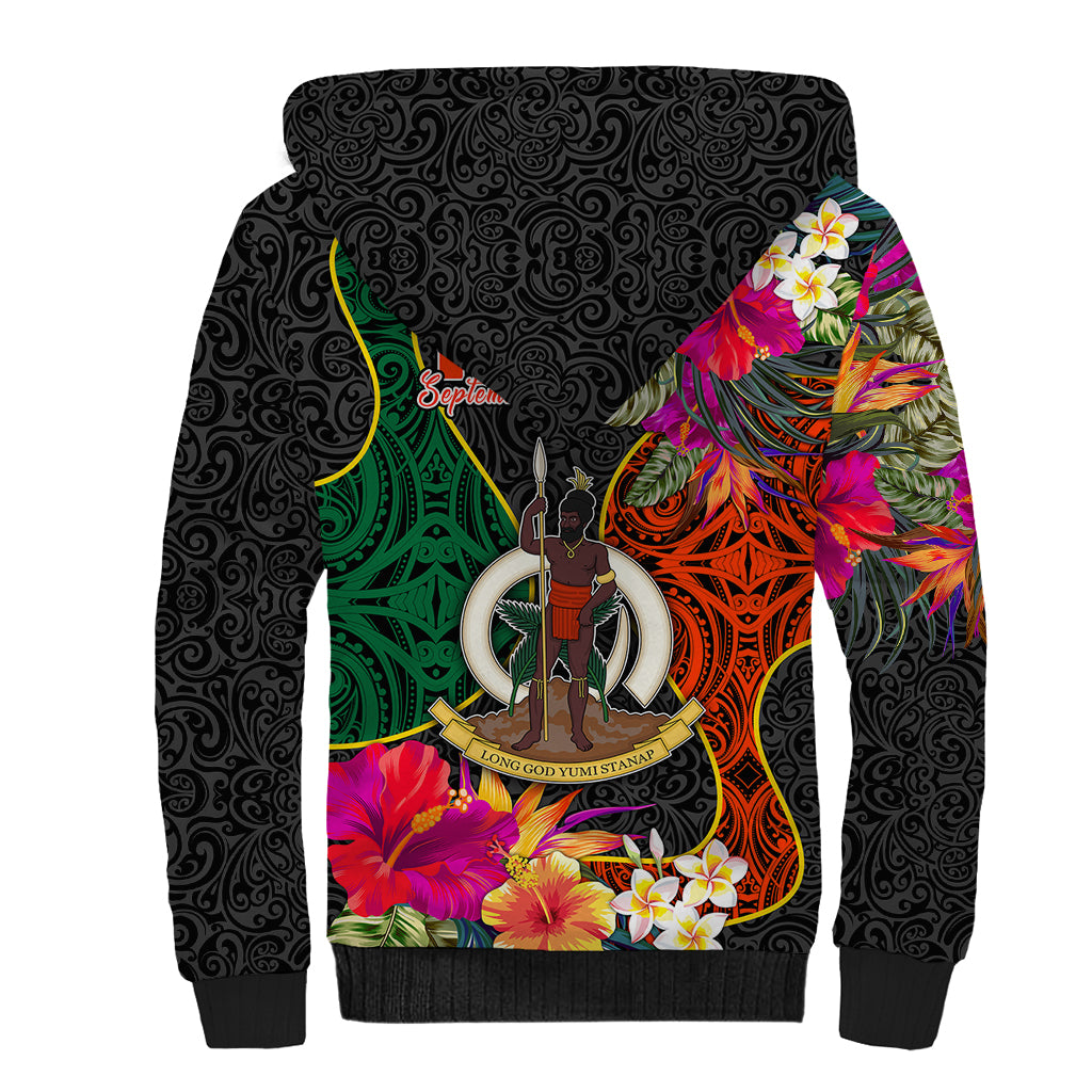 Penama Day Sherpa Hoodie 16th September Polynesian Pattern with Pacific Flower LT03 - Polynesian Pride