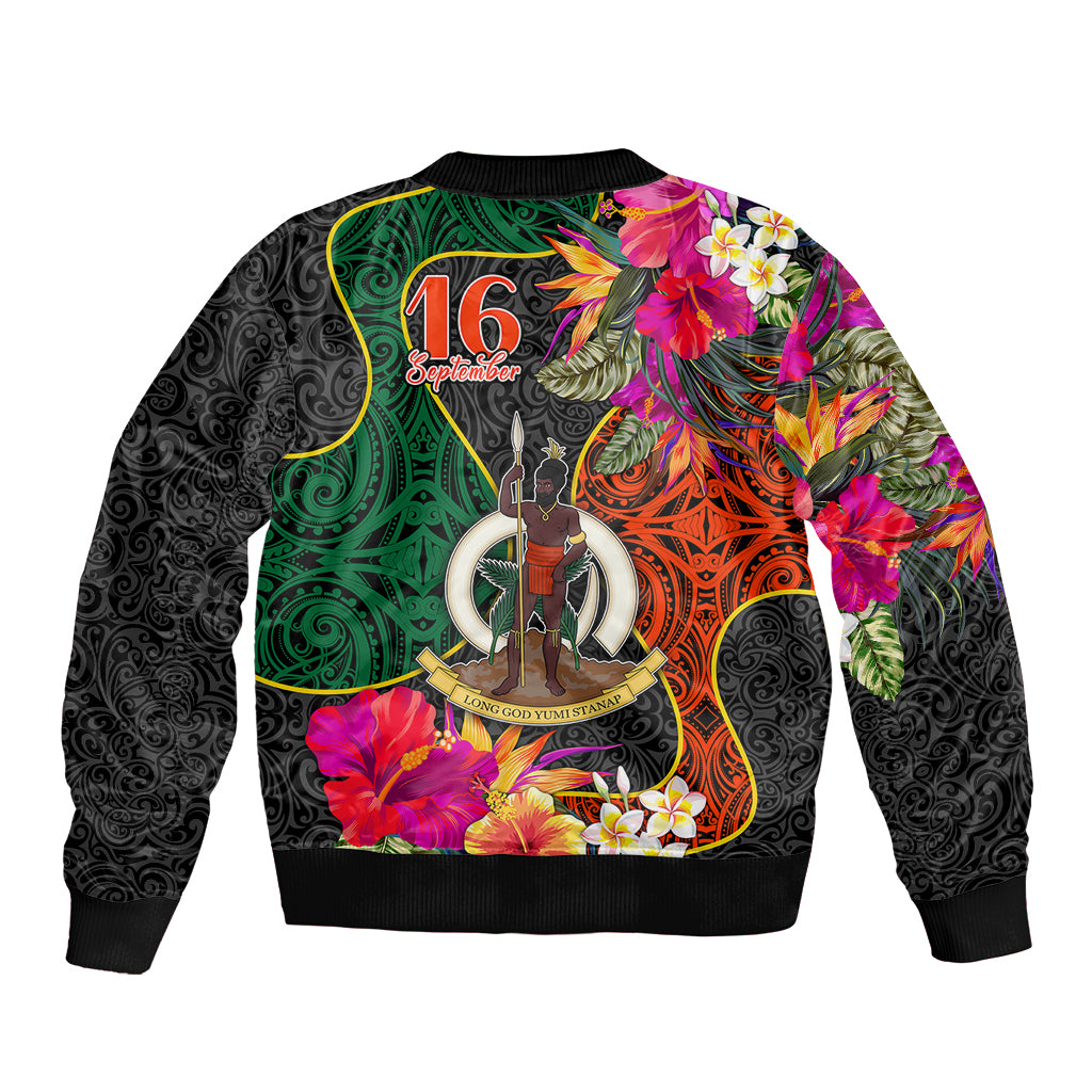 Penama Day Sleeve Zip Bomber Jacket 16th September Polynesian Pattern with Pacific Flower LT03 - Polynesian Pride