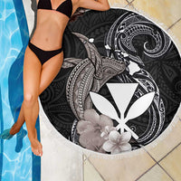 Hawaiian Whale and Kanaka Maoli Symbol Beach Blanket Hibiscus with Hawaii Map and Polynesian Tattoo Grayscale Color LT03 - Polynesian Pride