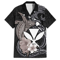Hawaiian Whale and Kanaka Maoli Symbol Family Matching Puletasi and Hawaiian Shirt Hibiscus with Hawaii Map and Polynesian Tattoo Grayscale Color LT03 Dad's Shirt - Short Sleeve Black - Polynesian Pride