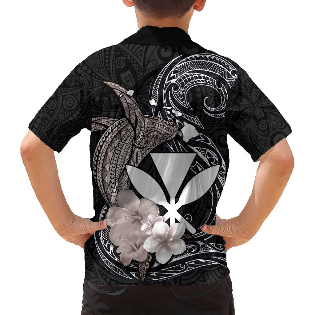 Hawaiian Whale and Kanaka Maoli Symbol Family Matching Tank Maxi Dress and Hawaiian Shirt Hibiscus with Hawaii Map and Polynesian Tattoo Grayscale Color LT03 - Polynesian Pride