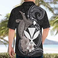 Hawaiian Whale and Kanaka Maoli Symbol Hawaiian Shirt Hibiscus with Hawaii Map and Polynesian Tattoo Grayscale Color