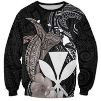 Hawaiian Whale and Kanaka Maoli Symbol Sweatshirt Hibiscus with Hawaii Map and Polynesian Tattoo Grayscale Color LT03 Unisex Black - Polynesian Pride
