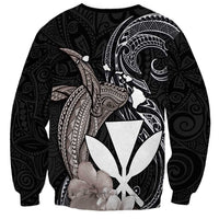 Hawaiian Whale and Kanaka Maoli Symbol Sweatshirt Hibiscus with Hawaii Map and Polynesian Tattoo Grayscale Color LT03 - Polynesian Pride