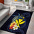 Hawaiian Whale and Kanaka Maoli Symbol Area Rug Hibiscus with Hawaii Map and Polynesian Tattoo Deep Sea Color