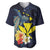 Hawaiian Whale and Kanaka Maoli Symbol Baseball Jersey Hibiscus with Hawaii Map and Polynesian Tattoo Deep Sea Color