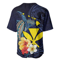 Hawaiian Whale and Kanaka Maoli Symbol Baseball Jersey Hibiscus with Hawaii Map and Polynesian Tattoo Deep Sea Color LT03 - Polynesian Pride
