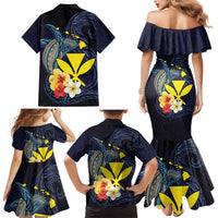 Hawaiian Whale and Kanaka Maoli Symbol Family Matching Mermaid Dress and Hawaiian Shirt Hibiscus with Hawaii Map and Polynesian Tattoo Deep Sea Color LT03 - Polynesian Pride
