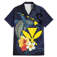 Hawaiian Whale and Kanaka Maoli Symbol Family Matching Mermaid Dress and Hawaiian Shirt Hibiscus with Hawaii Map and Polynesian Tattoo Deep Sea Color LT03 Dad's Shirt - Short Sleeve Blue - Polynesian Pride