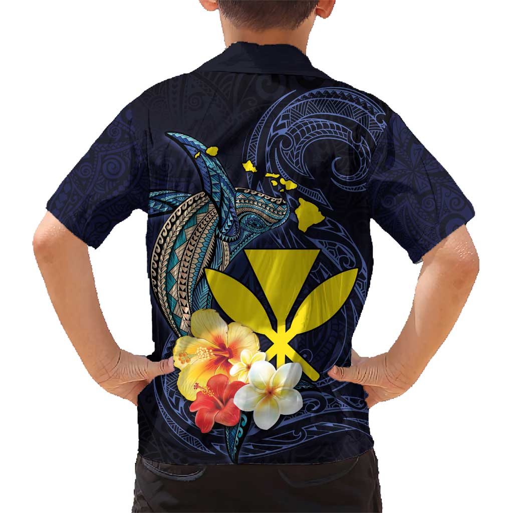 Hawaiian Whale and Kanaka Maoli Symbol Family Matching Short Sleeve Bodycon Dress and Hawaiian Shirt Hibiscus with Hawaii Map and Polynesian Tattoo Deep Sea Color LT03 - Polynesian Pride
