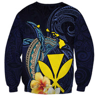 Hawaiian Whale and Kanaka Maoli Symbol Sweatshirt Hibiscus with Hawaii Map and Polynesian Tattoo Deep Sea Color LT03 - Polynesian Pride