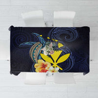 Hawaiian Whale and Kanaka Maoli Symbol Tablecloth Hibiscus with Hawaii Map and Polynesian Tattoo Deep Sea Color LT03 Blue - Polynesian Pride