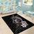 Hawaiian Whale and Volcanic Eruption Area Rug Hibiscus and Kakau Pattern Grayscale Color