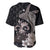 Hawaiian Whale and Volcanic Eruption Baseball Jersey Hibiscus and Kakau Pattern Grayscale Color