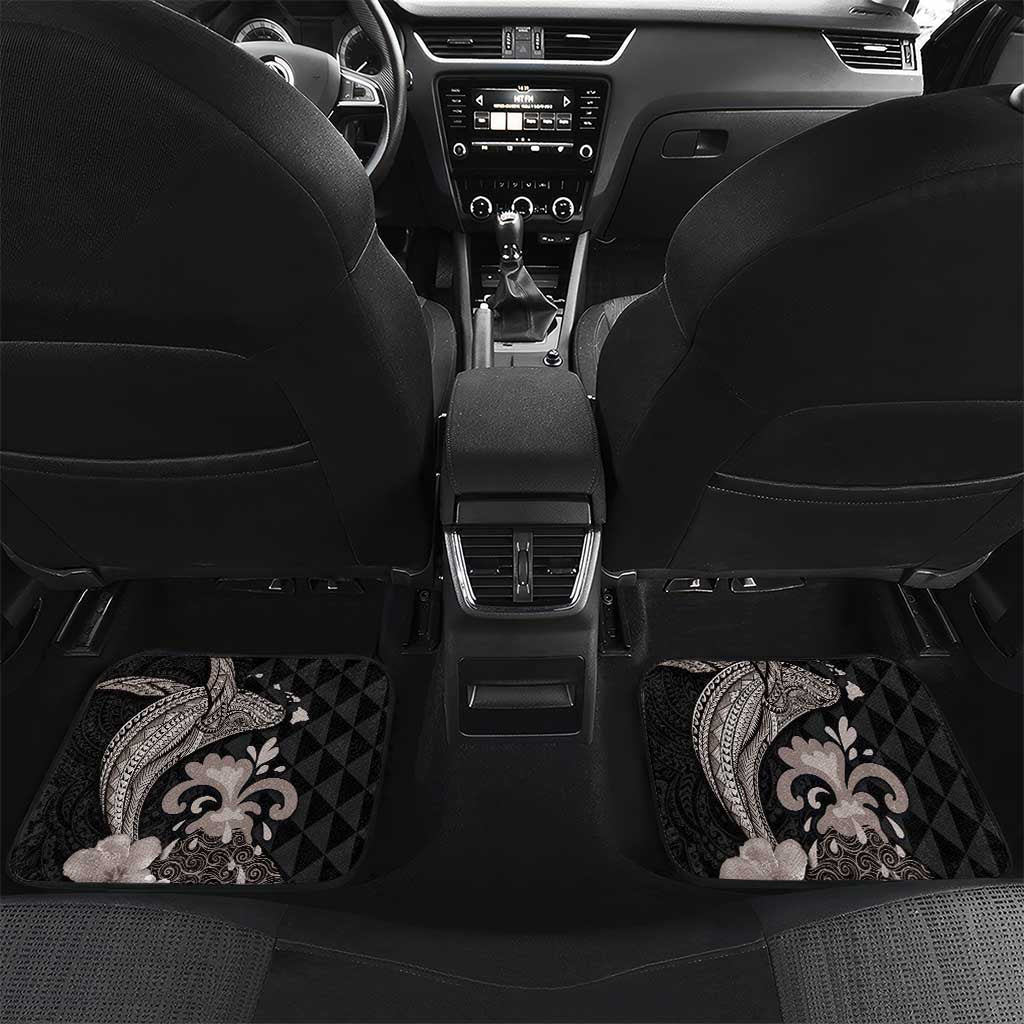 Hawaiian Whale and Volcanic Eruption Car Mats Hibiscus and Kakau Pattern Grayscale Color