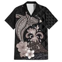 Hawaiian Whale and Volcanic Eruption Family Matching Puletasi and Hawaiian Shirt Hibiscus and Kakau Pattern Grayscale Color