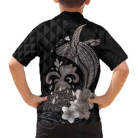 Hawaiian Whale and Volcanic Eruption Family Matching Short Sleeve Bodycon Dress and Hawaiian Shirt Hibiscus and Kakau Pattern Grayscale Color LT03 - Polynesian Pride
