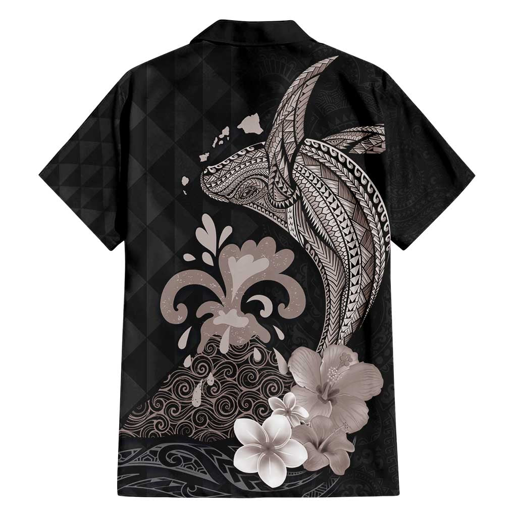 Hawaiian Whale and Volcanic Eruption Family Matching Tank Maxi Dress and Hawaiian Shirt Hibiscus and Kakau Pattern Grayscale Color LT03 - Polynesian Pride