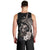 Hawaiian Whale and Volcanic Eruption Men Tank Top Hibiscus and Kakau Pattern Grayscale Color