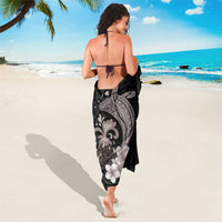 Hawaiian Whale and Volcanic Eruption Sarong Hibiscus and Kakau Pattern Grayscale Color