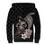 Hawaiian Whale and Volcanic Eruption Sherpa Hoodie Hibiscus and Kakau Pattern Grayscale Color