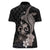 Hawaiian Whale and Volcanic Eruption Women Polo Shirt Hibiscus and Kakau Pattern Grayscale Color
