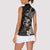 Hawaiian Whale and Volcanic Eruption Women Sleeveless Polo Shirt Hibiscus and Kakau Pattern Grayscale Color