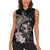 Hawaiian Whale and Volcanic Eruption Women Sleeveless Polo Shirt Hibiscus and Kakau Pattern Grayscale Color