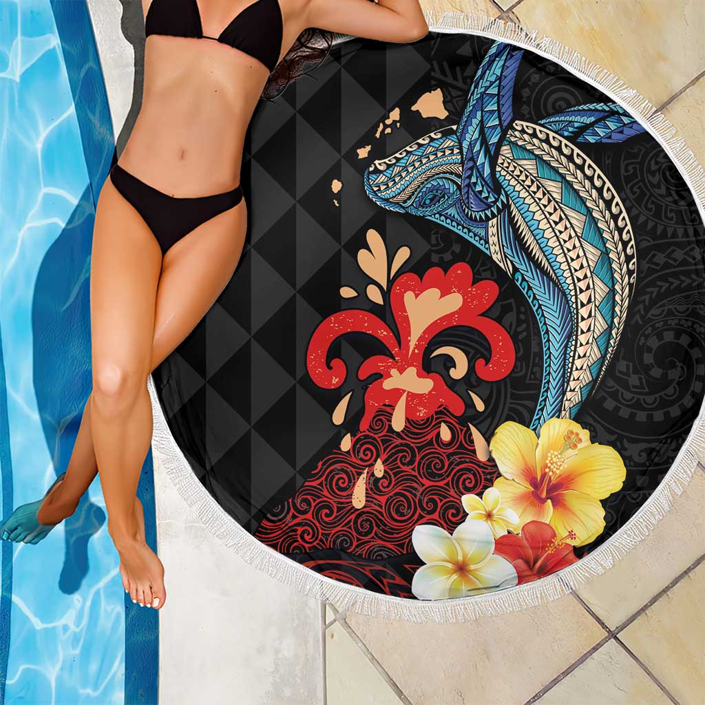 Hawaiian Whale and Volcanic Eruption Beach Blanket Hibiscus and Kakau Pattern LT03 - Polynesian Pride