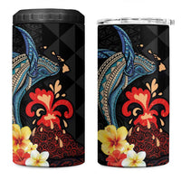 Hawaiian Whale and Volcanic Eruption 4 in 1 Can Cooler Tumbler Hibiscus and Kakau Pattern