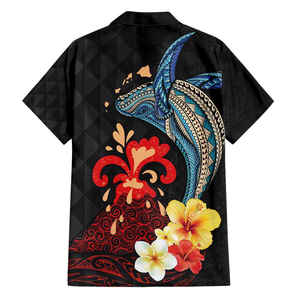 Hawaiian Whale and Volcanic Eruption Family Matching Long Sleeve Bodycon Dress and Hawaiian Shirt Hibiscus and Kakau Pattern LT03 - Polynesian Pride
