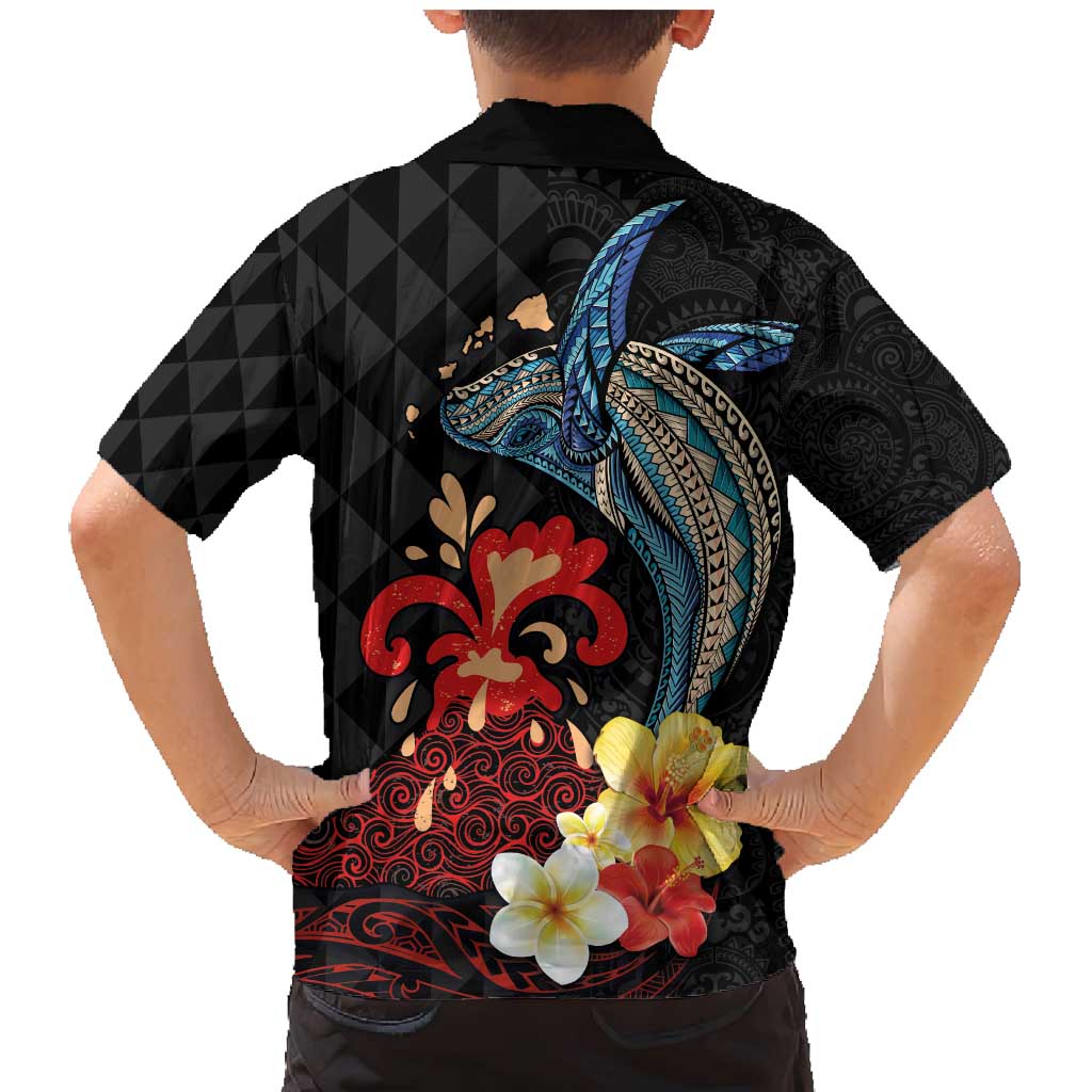 Hawaiian Whale and Volcanic Eruption Family Matching Mermaid Dress and Hawaiian Shirt Hibiscus and Kakau Pattern LT03 - Polynesian Pride