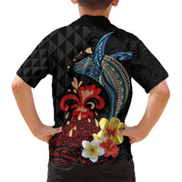Hawaiian Whale and Volcanic Eruption Family Matching Short Sleeve Bodycon Dress and Hawaiian Shirt Hibiscus and Kakau Pattern LT03 - Polynesian Pride