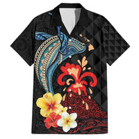 Hawaiian Whale and Volcanic Eruption Family Matching Short Sleeve Bodycon Dress and Hawaiian Shirt Hibiscus and Kakau Pattern LT03 Dad's Shirt - Short Sleeve Black - Polynesian Pride