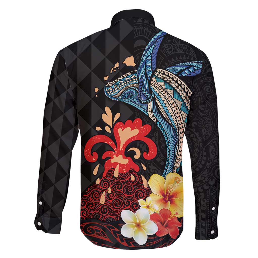 Hawaiian Whale and Volcanic Eruption Family Matching Short Sleeve Bodycon Dress and Hawaiian Shirt Hibiscus and Kakau Pattern LT03 - Polynesian Pride