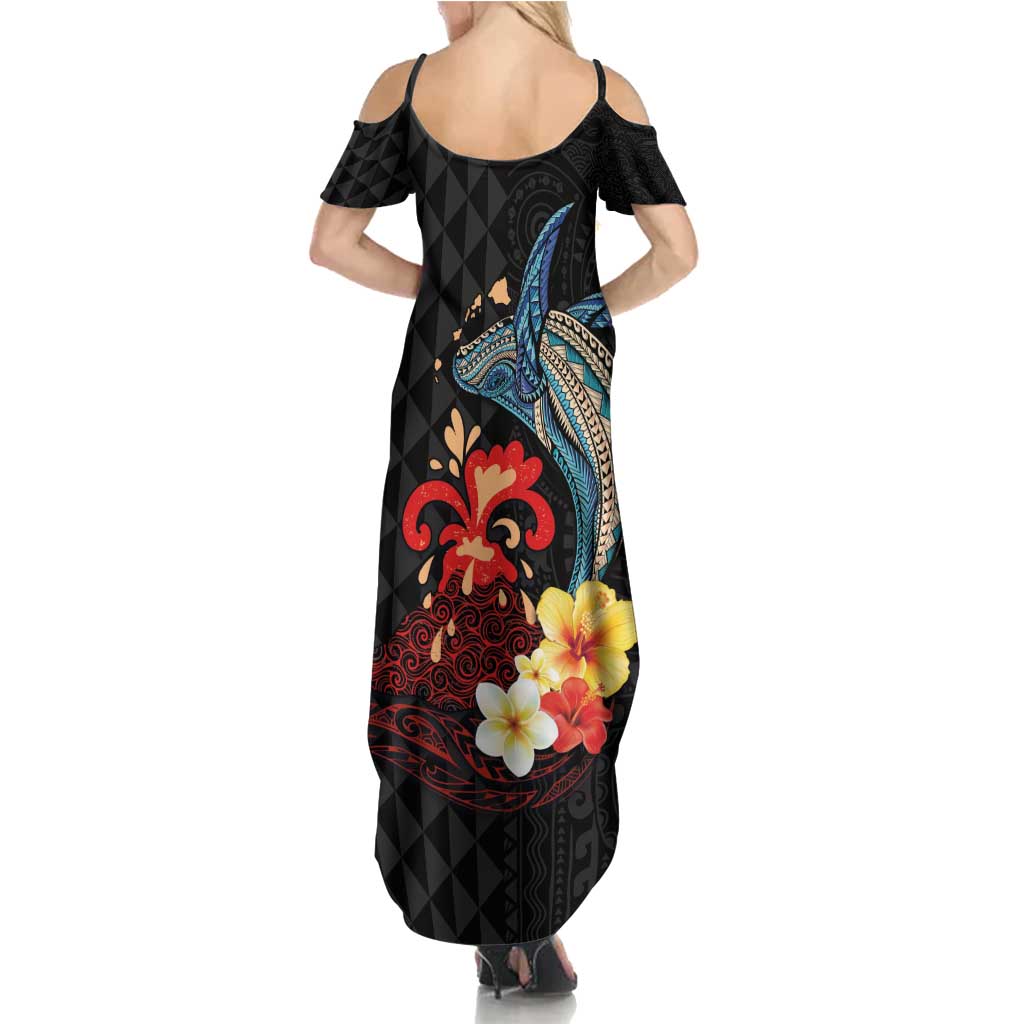 Hawaiian Whale and Volcanic Eruption Family Matching Summer Maxi Dress and Hawaiian Shirt Hibiscus and Kakau Pattern