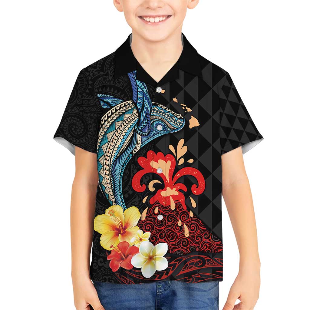 Hawaiian Whale and Volcanic Eruption Family Matching Summer Maxi Dress and Hawaiian Shirt Hibiscus and Kakau Pattern