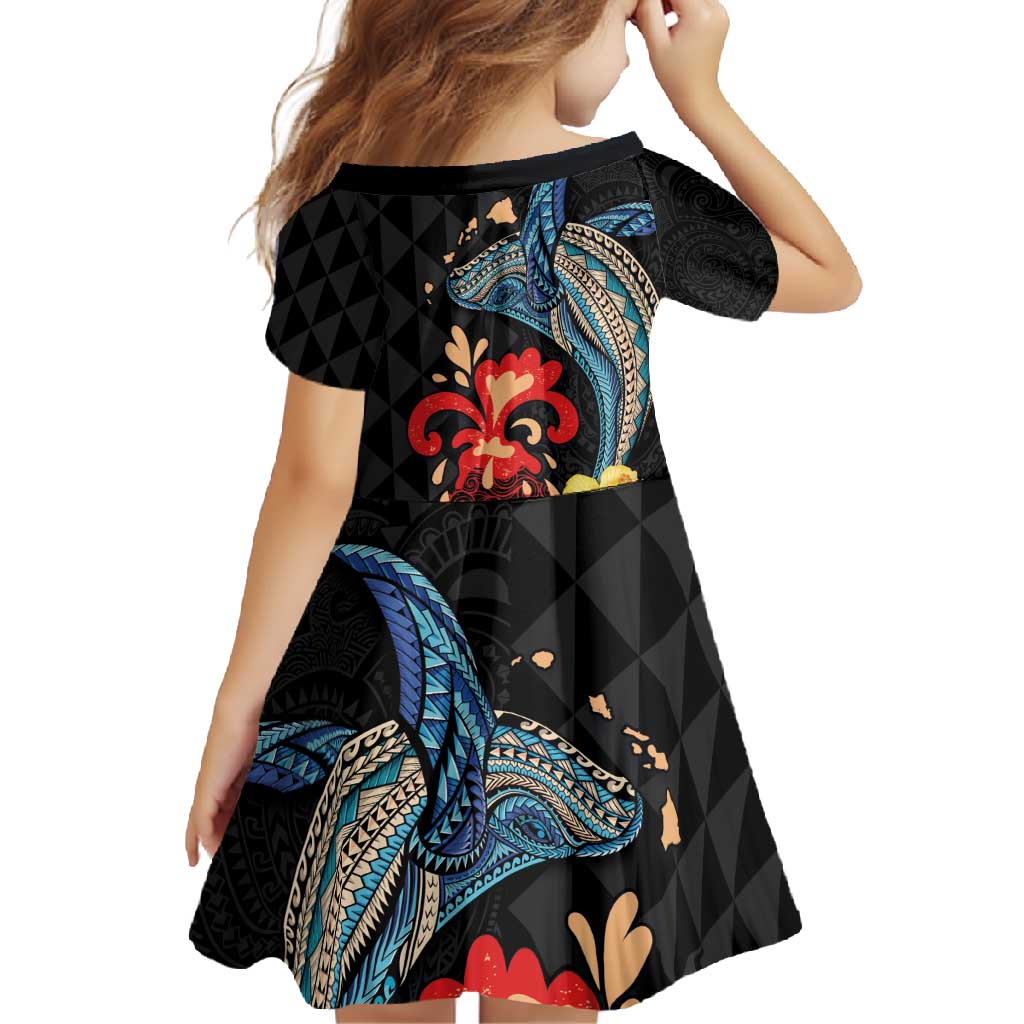 Hawaiian Whale and Volcanic Eruption Family Matching Tank Maxi Dress and Hawaiian Shirt Hibiscus and Kakau Pattern