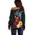 Hawaiian Whale and Volcanic Eruption Off Shoulder Sweater Hibiscus and Kakau Pattern