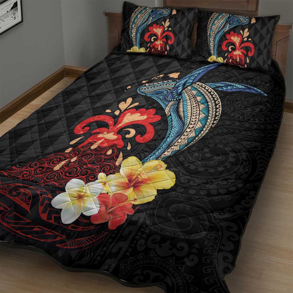 Hawaiian Whale and Volcanic Eruption Quilt Bed Set Hibiscus and Kakau Pattern LT03 - Polynesian Pride