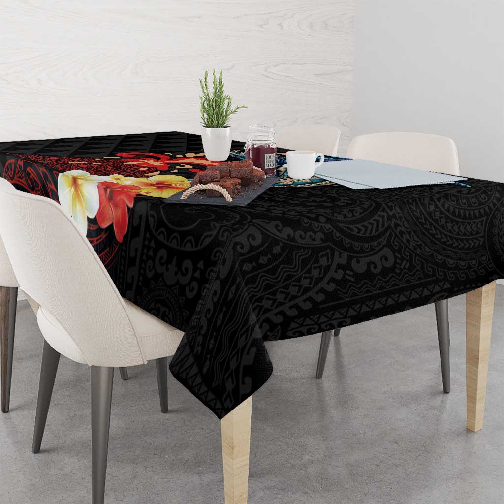 Hawaiian Whale and Volcanic Eruption Tablecloth Hibiscus and Kakau Pattern LT03 - Polynesian Pride