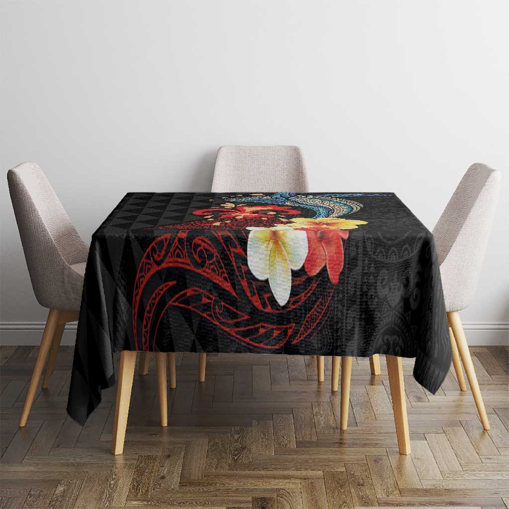 Hawaiian Whale and Volcanic Eruption Tablecloth Hibiscus and Kakau Pattern LT03 - Polynesian Pride