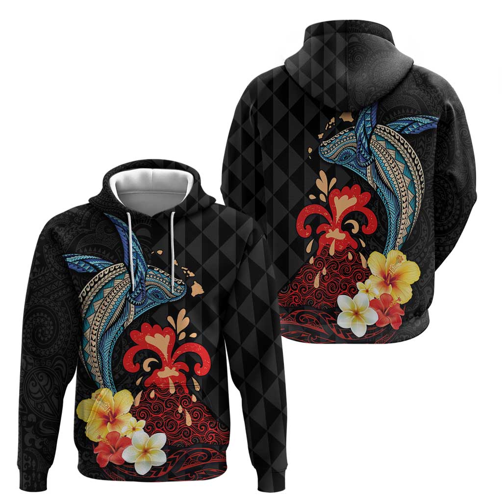 Hawaiian Whale and Volcanic Eruption Zip Hoodie Hibiscus and Kakau Pattern LT03 - Polynesian Pride