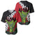 Hawaiian Halloween Baseball Jersey Horror Shaka Hand with Plumeria and Polynesian Tattoo Blood Color