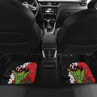 Hawaiian Halloween Car Mats Horror Shaka Hand with Plumeria and Polynesian Tattoo Blood Color