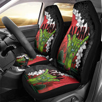 Hawaiian Halloween Car Seat Cover Horror Shaka Hand with Plumeria and Polynesian Tattoo Blood Color