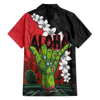 Hawaiian Halloween Family Matching Off Shoulder Maxi Dress and Hawaiian Shirt Horror Shaka Hand with Plumeria and Polynesian Tattoo Blood Color LT03 - Polynesian Pride
